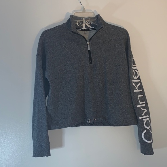 Calvin Klein Logo Half-Zip Pullover Black Heather, sz Small - Picture 1 of 7
